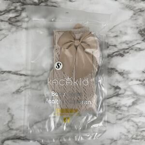 E1045 knee High Socks Beige Gold Tone Bow Size Small (up to 2yr)